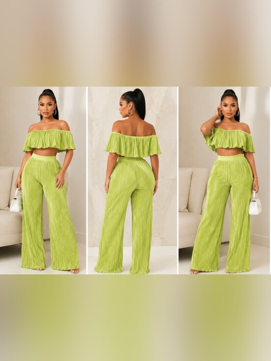 Fashion Nova Pants - Lime Pleated 2 Piece Set Brand New - L